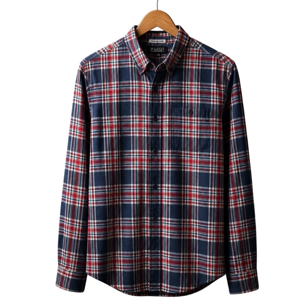 Ezekiel Mens Plaid Button Down Shirt Navy Red White Size M Casual Cozy